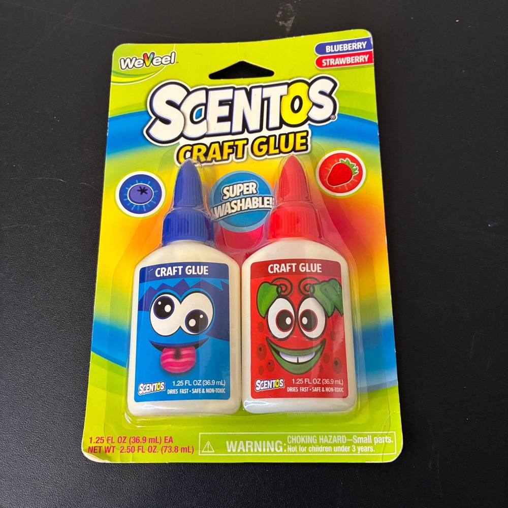 Scentos Craft Glue 2 Pack Blueberry Strawberry Super Washable Non Toxic 2013 New